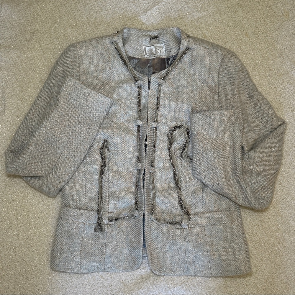 Alberto Makali Women's Gray Blazer with Tie Details